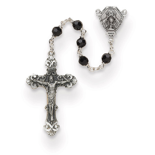 Boys Black Austrian Crystal First Communion Rosary GM13503