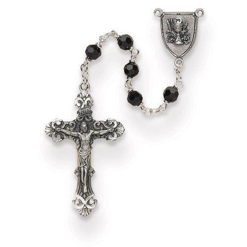 Boys Black Austrian Crystal First Communion Rosary GM13505