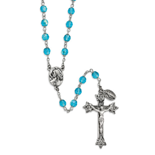 Aqua Czech Crystal Italian Made Rosary Silver-tone GM13516