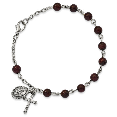 Garnet Rosary Bracelet Silver-tone GM13543