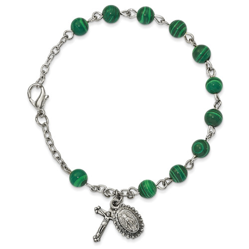 Malachite Rosary Bracelet Silver-tone GM13544