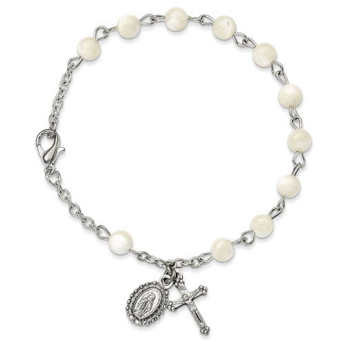 Mother of Pearl Rosary Bracelet Silver-tone GM13545