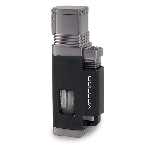 Vertigo Churchill Metallic Black and Gunmetal Quad Flame Torch Lighter GM15376