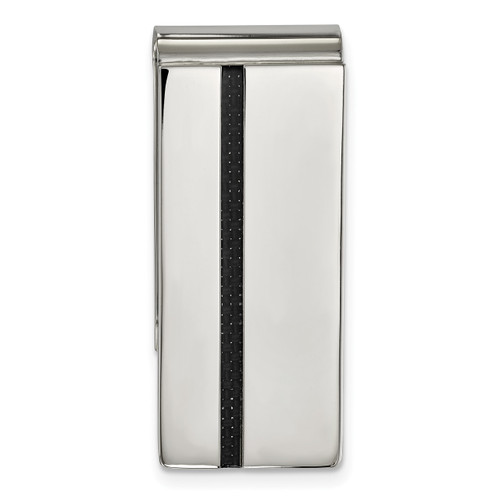 Black Carbon Fiber Inlay Money Clip Stainless Steel Polished SRM189