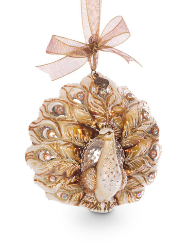 Jay Strongwater Fantail Peacock Glass Ornament Golden SDH2120-232