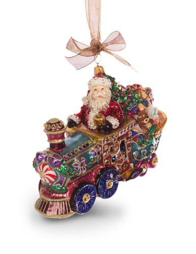 Jay Strongwater Santa on TrainGlass Ornament Jewel SDH2238-250
