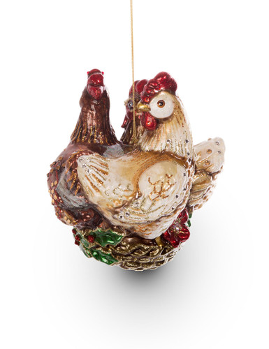 Jay Strongwater Three French Hens Glass Ornament Natural SDH2240-280