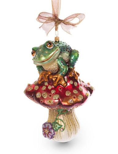 Jay Strongwater Frog on Mushroom Glass Ornament Jewel SDH2244-250