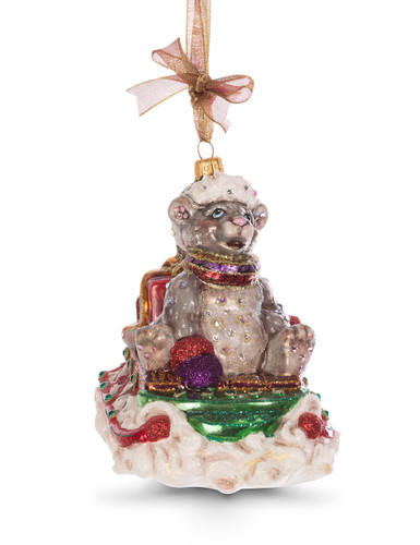Jay Strongwater Mouse on Sled Glass Ornament Jewel SDH2246-250