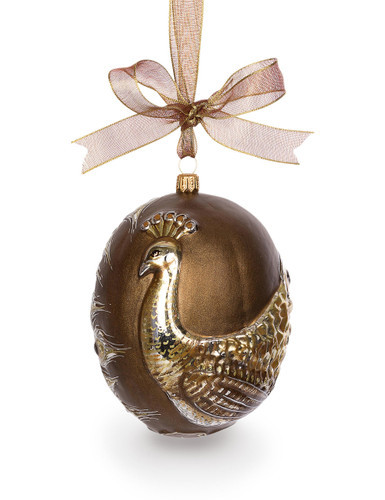 Jay Strongwater Gilded Peacock Egg Glass Ornament Gold SDH2267-292