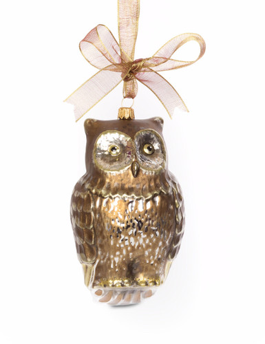 Jay Strongwater Gilded Owl Glass Ornament Gold SDH2268-292