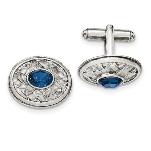 Blue Crystal Textured Oval Cufflinks Silver-tone BF2742