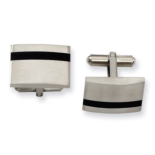 Black Rubber Cufflinks - Stainless Steel SRC143