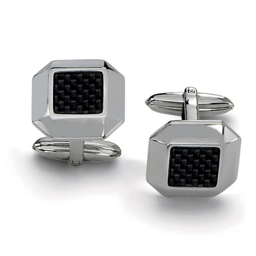Black Carbon Fiber Cufflinks - Stainless Steel SRC164