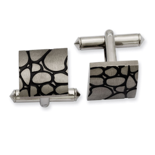 Black Enameled Cufflinks - Titanium TBC114
