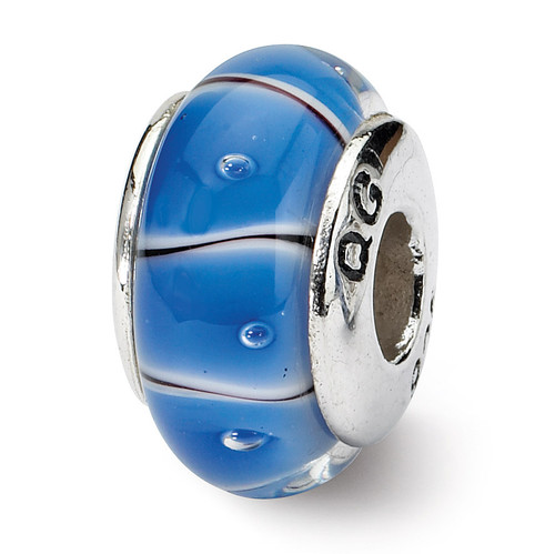 Blue Hand-blown Glass Bead - Sterling Silver QRS668