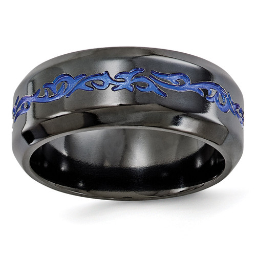 Edward Mirell Black Titanium Patterned Blue Anodized Polished 9mm Band EMR112
