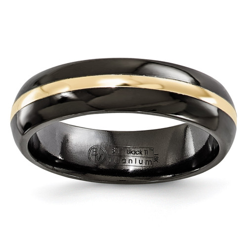 Edward Mirell Black Titanium and 14k Gold Domed 6mm Band EMR208