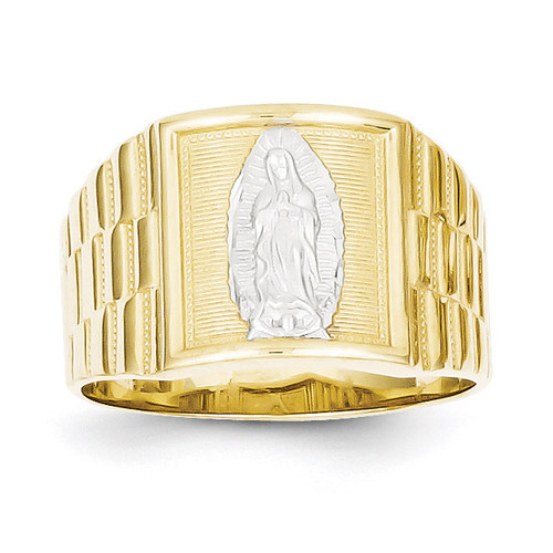 Men's Our Lady of Guadalupe Ring 10K Gold & Rhodium 10C1294