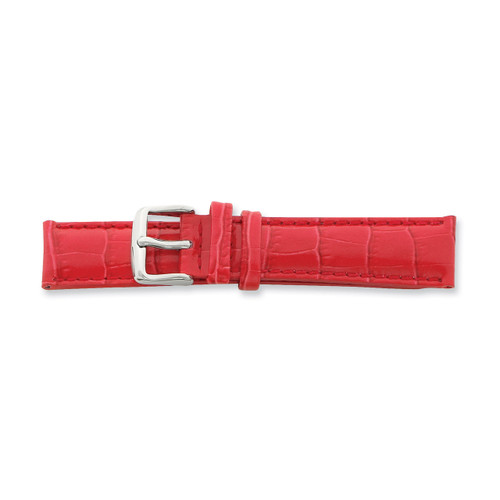 18mm Red Crocodile Grain Chrono Silver-tone Buckle Watch Band BA111-18