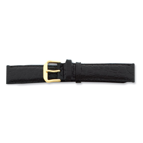 18mm Black Alligator Grain Leather Gld-tone Buckle Watch Band BA22-18