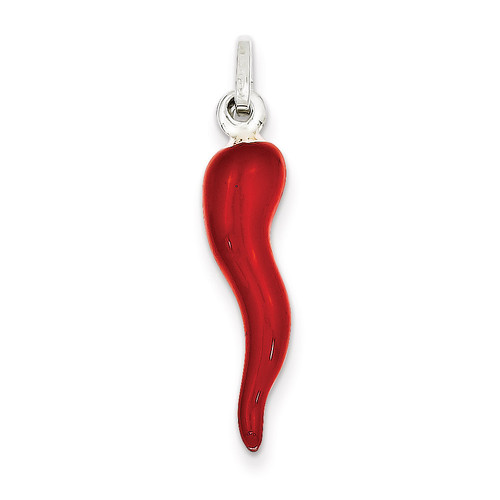Red Enamel Italian Horn Pendant Sterling Silver QC6093
