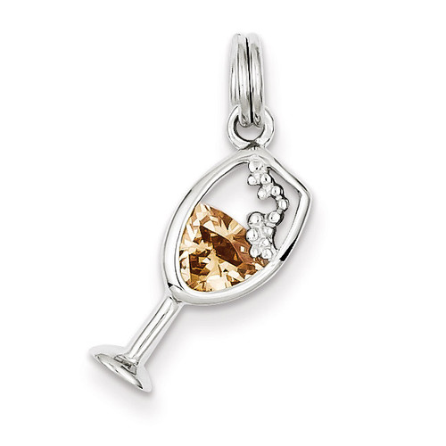 Champagne Glass Charm Sterling Silver Diamond QC7059
