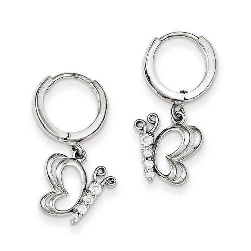 Butterfly Dangle Hinged Hoop Earrings Sterling Silver Diamond QE9233