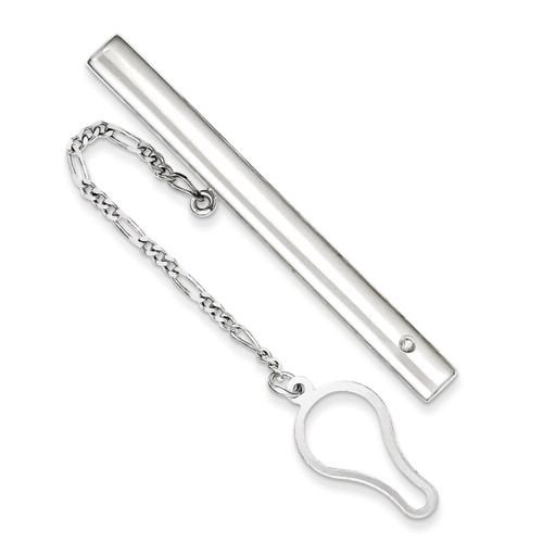 Diamond Tie Clip Sterling Silver Rhodium-plated QQ526