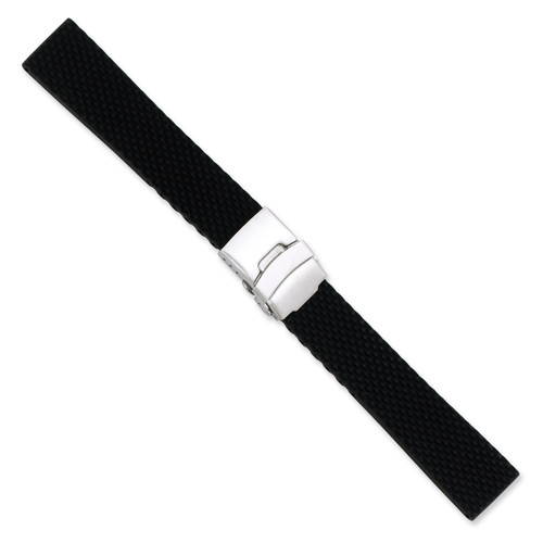 20mm Black Textured Silicone Silver-tone Deploy Buckle Watch Band 7.5 Inch BA223-20