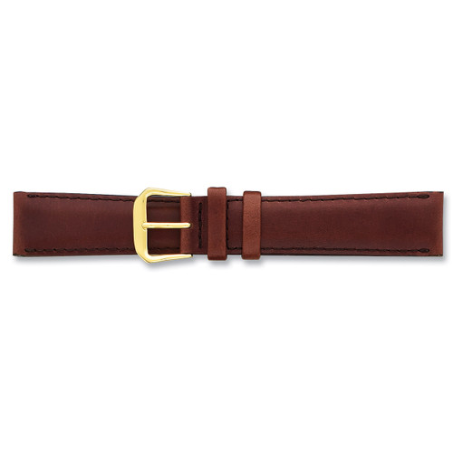 19mm Brown Italian Leather Watch Band 7.5 Inch Silver-tone Buckle BAW19-19