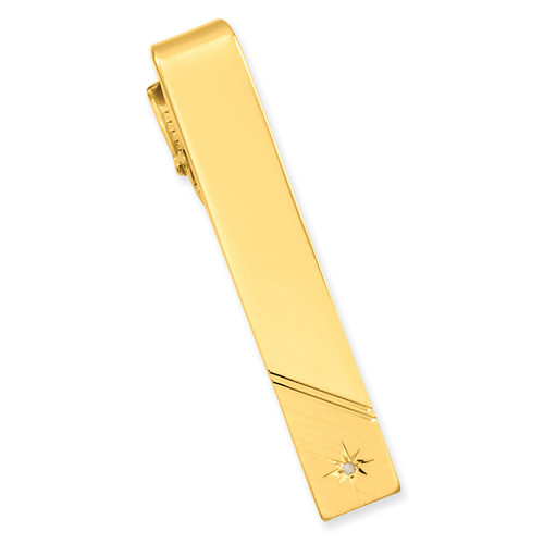 Kelly Waters .01 Ct. Diamond Polished Florentined Tie Bar Gold-plated GP3848