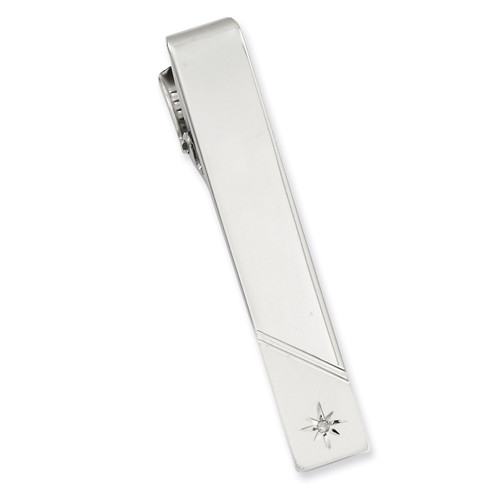Kelly Waters .01 Ct. Diamond Polished Florentined Tie Bar Rhodium-plated GP3851