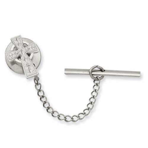 Kelly Waters Celtic Cross Tie Tack Rhodium-plated KW569