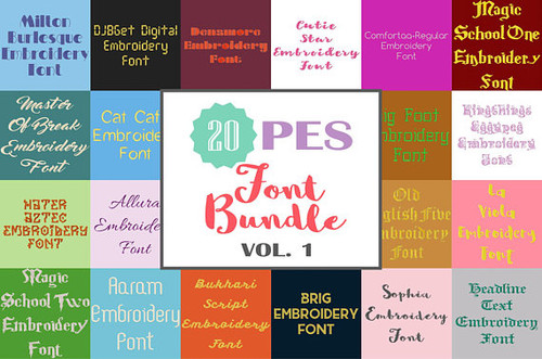 20 PES Font Bundle - Volume 1 - 20 Machine Embroidery Fonts