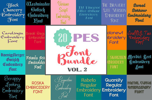 20 PES Font Bundle - Volume 2 - 20 Machine Embroidery Fonts