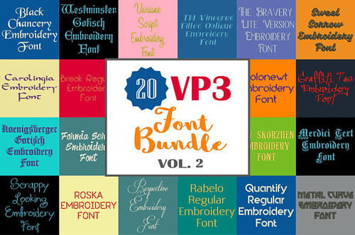 20 VP3 Font Bundle - Volume 2 - 20 Husqvarna Viking Machine Embroidery Fonts