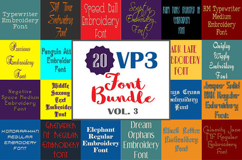 20 VP3 Font Bundle - Volume 3 - 20 Husqvarna Viking Machine Embroidery Fonts