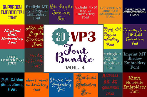 20 VP3 Font Bundle - Volume 4 - 20 Husqvarna Viking Machine Embroidery Fonts