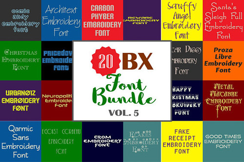 20 BX Fonts - Font Bundle 5 - 20 Embrilliance Machine Embroidery Fonts