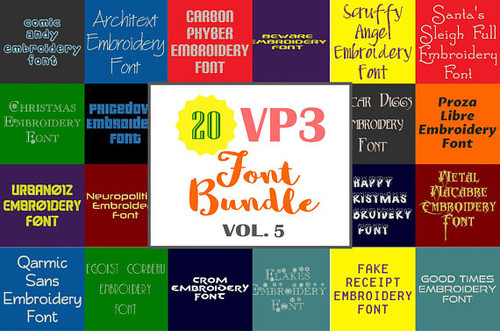 20 VP3 Font Bundle - Volume 5 - 20 Husqvarna Viking Machine Embroidery Fonts