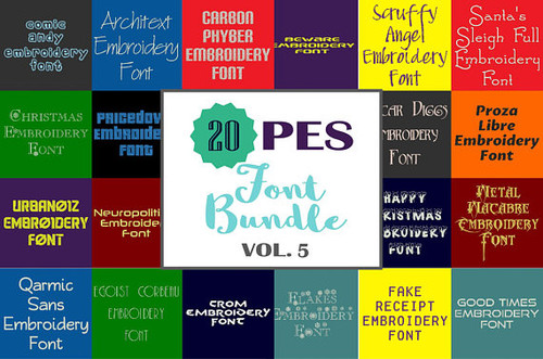 20 PES Font Bundle - Volume 5 - 20 Machine Embroidery Fonts