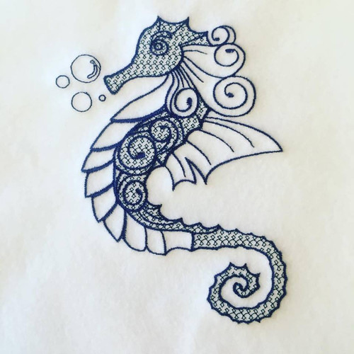Seahorse Machine Embroidery Design Stitched