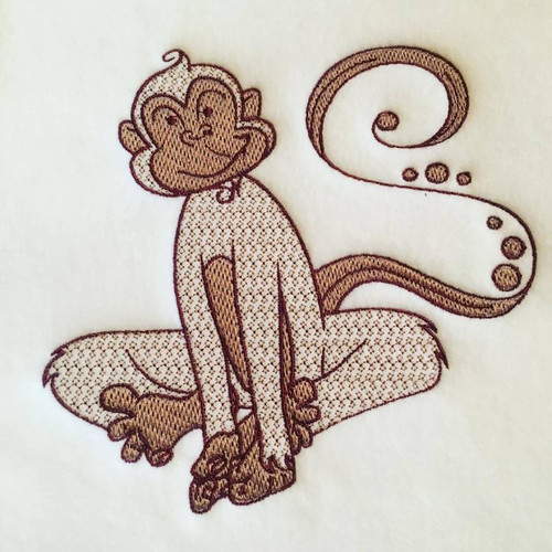Monkey Machine Embroidery Design Stitched