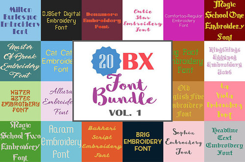 20 BX Fonts - Font Bundle 1 - 20 Embrilliance Machine Embroidery Fonts