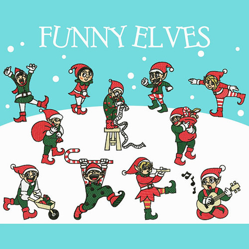 Funny Elves Collection of 12 Machine Embroidery Designs