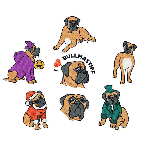 Bullmastiff Collection of 7 Machine Embroidery Designs