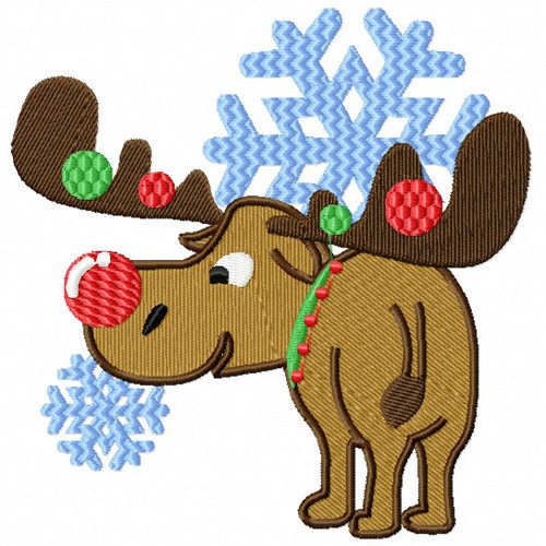 Christmas Moose with Red Nose - Christmas Woodland Animals #04 Machine Embroidery Design