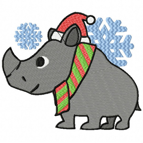 Christmas Rhino - Christmas Woodland Animals #09 Machine Embroidery Design