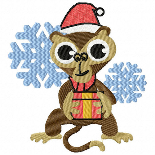 Christmas Monkey - Christmas Woodland Animals #11 Machine Embroidery Design